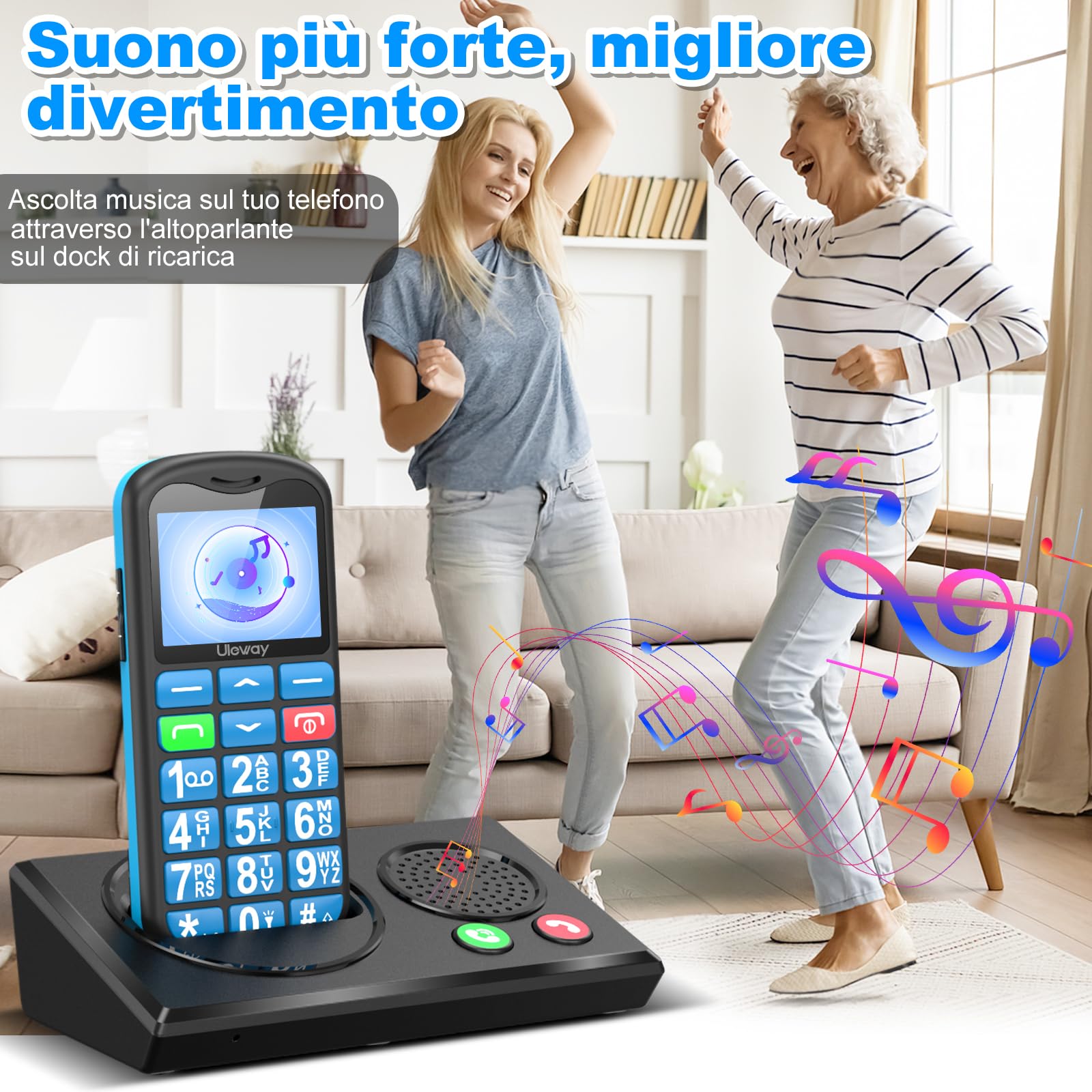 CHAKEYAKE Telefono Cellulare per Anziani 4G Senza Contratto, Cellulare per Anziani con Grandi Tasti, Bluetooth e Base di Ricarica, Volume Alto, Pulsante SOS, Chiamata Rapida, Radio FM