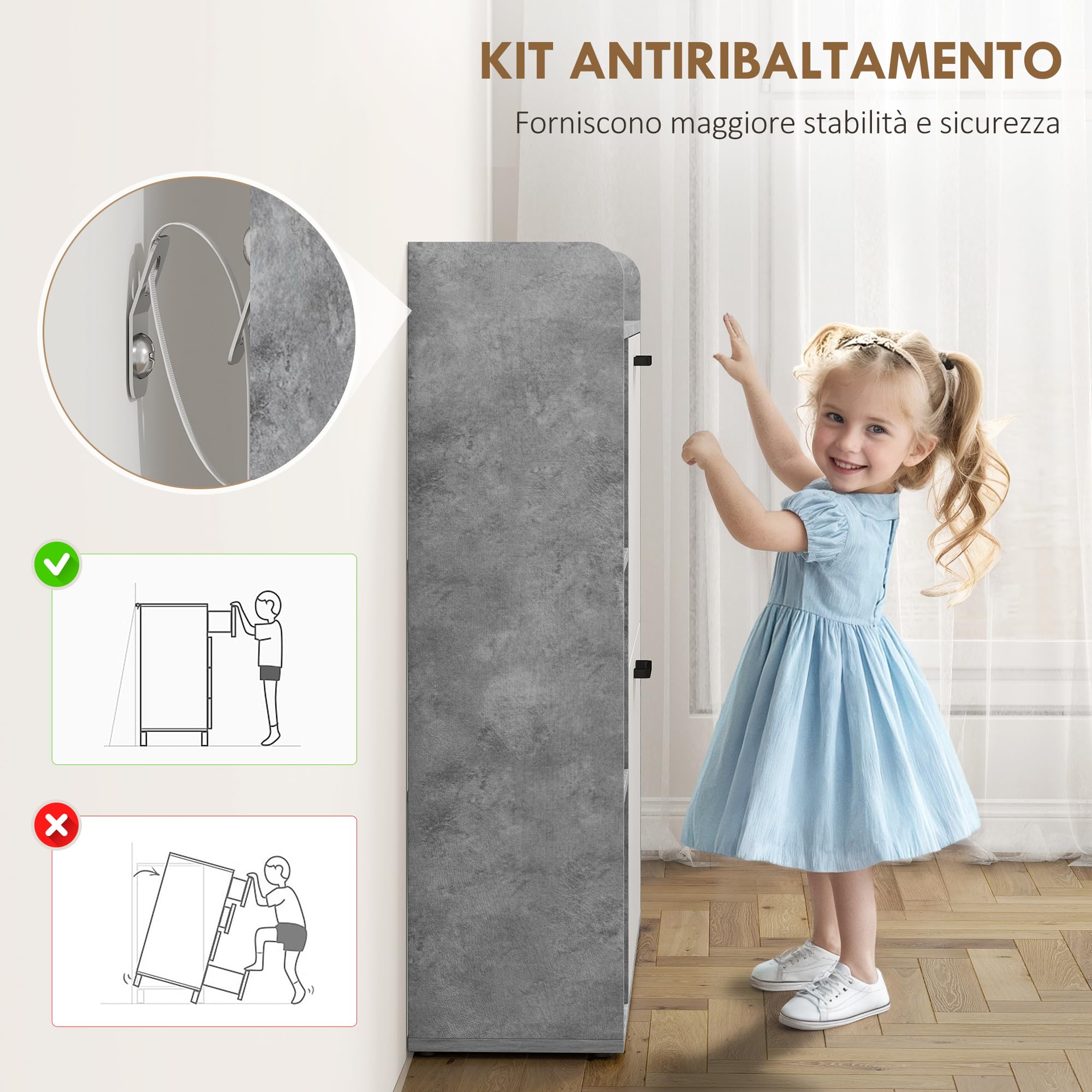 HOMCOM Scarpiera Salvaspazio Slim con 2 Ante a Ribalta, Scarpiera Ingresso con 3 Vani Aperti, Ripiani Regolabili, Piano Superiore, Porta Scarpe per 15 Paia in Legno con Maniglia, Grigio