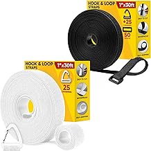 Hook and Loop One Wrap Tape, Fastening Cable Straps with Heavy Duty Strenght White and Cable Straps with 50 Bucklets and 25 Carabineres Black, Reusable