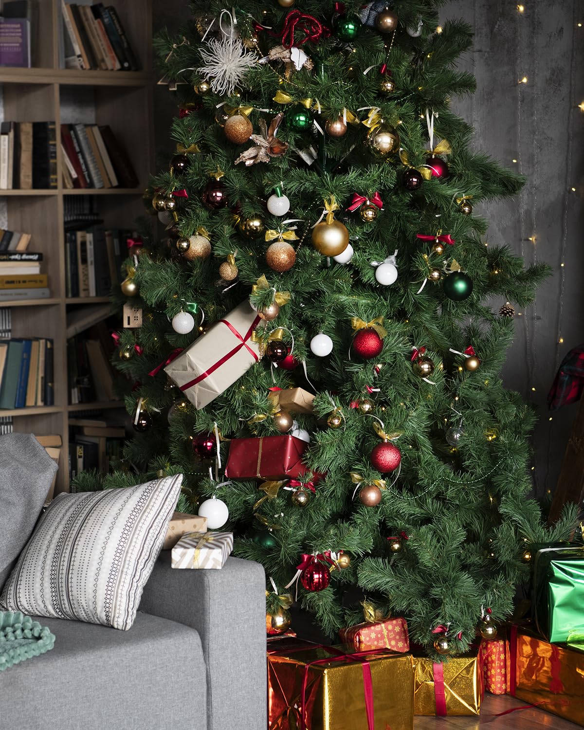 MURIS Árbol de Navidad Artificial, Altura de 210 cm, Estructura Desmontable, Ramas Abatibles, Soporte Metálico Plegable, MRS-ZW001-210