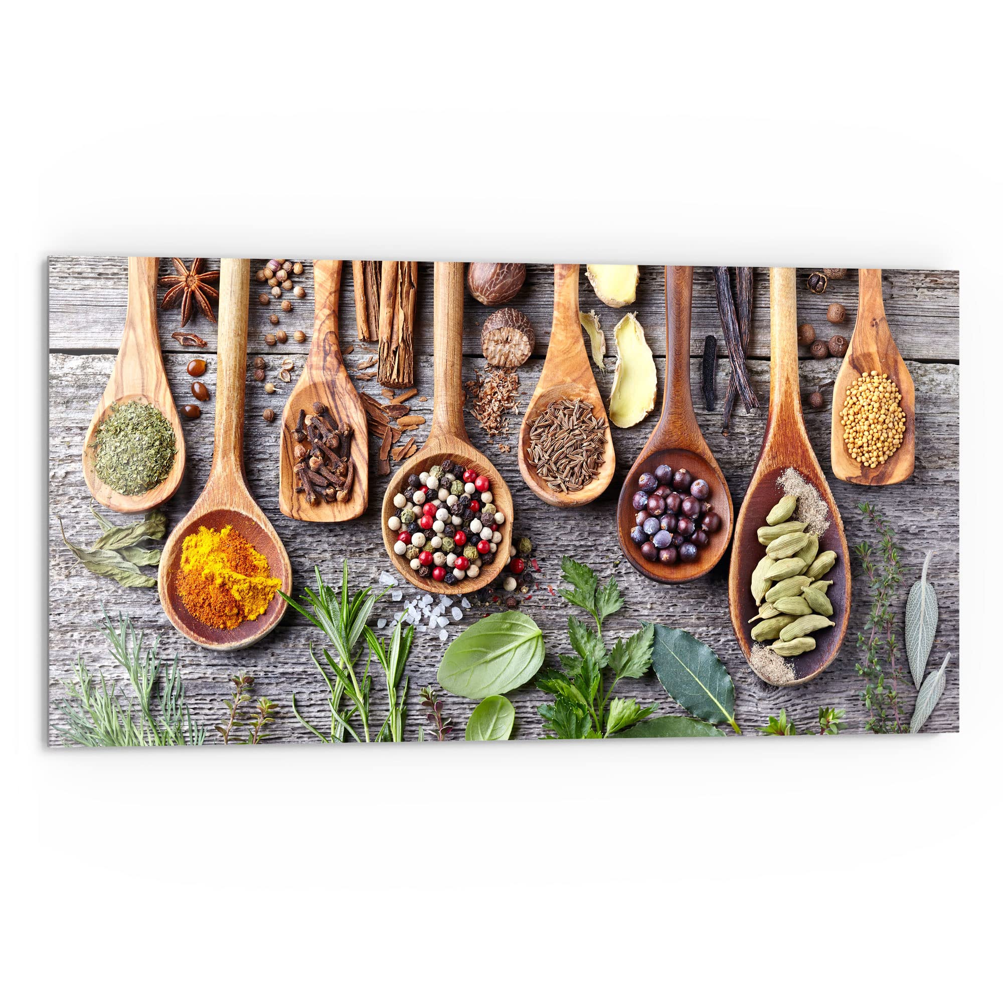 DEQORI Küchenrückwand Glas | Motiv Dekorierte Kochlöffel | 80x40 cm | Bad- oder Herd-Rückwand | Herdblende Spritzschutz für Küche & Badezimmer | moderne Deko für Fliesenspiegel