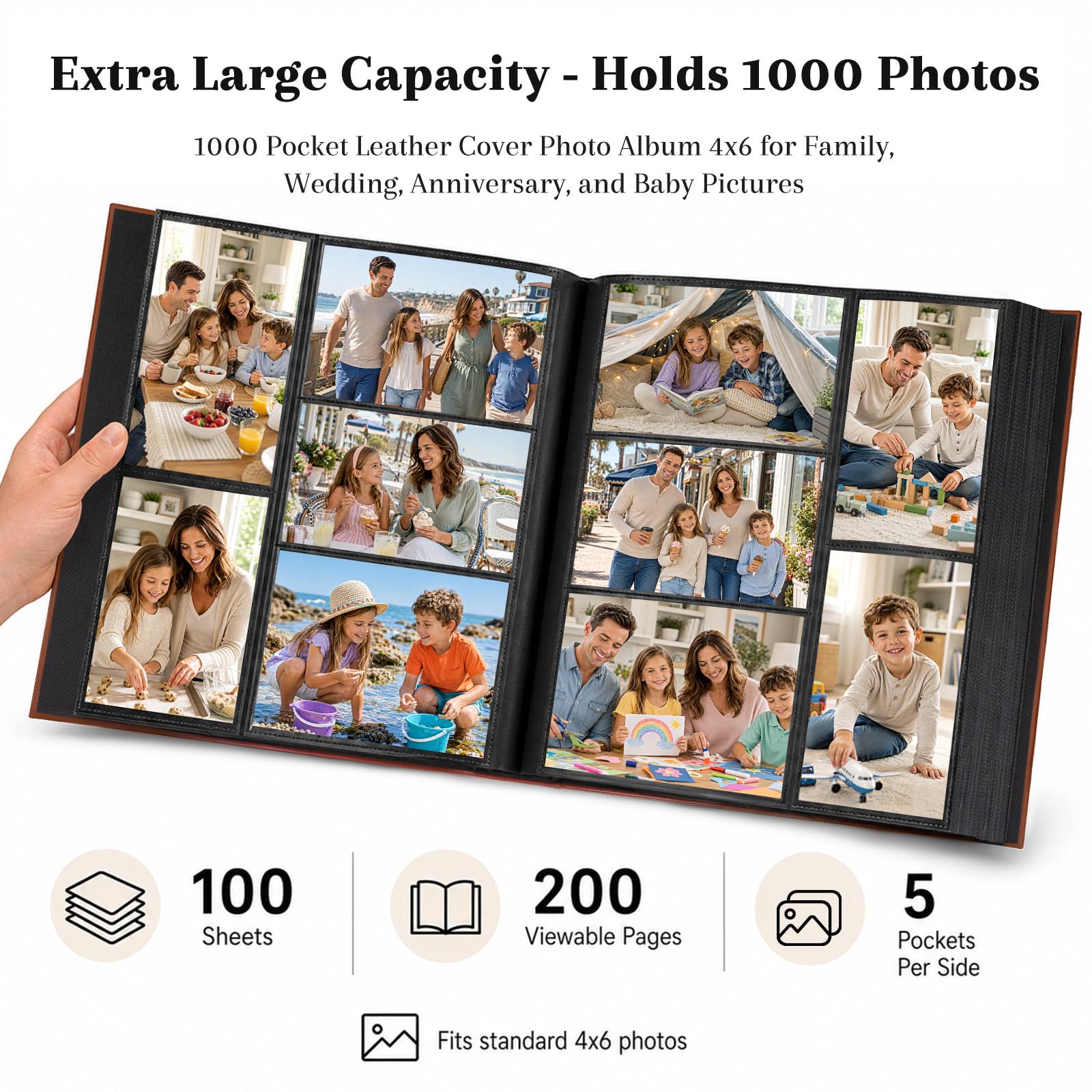 Aevdor Fotoalbum mit großer Kapazität, 10 x 15 cm, 1000 Fotos, Ledereinband