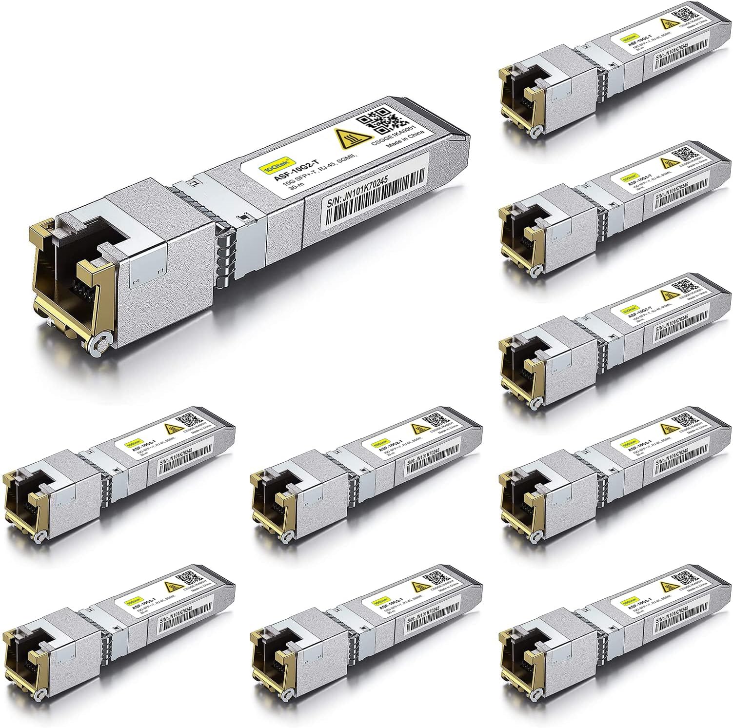 10Gtek 𝟭.𝟮𝟱/𝟮.𝟱/𝟱/𝟭𝟬𝗚-𝗧 𝗦𝗙𝗣+ 𝘁𝗼 𝗥𝗝𝟰𝟱 CAT.6a Copper Transceiver, Auto-Negotiation SFP+ Ethernet Module, up to 30-Meter, for Cisco SFP-10G-T-X, Ubiquiti UniFi, Netgear and More