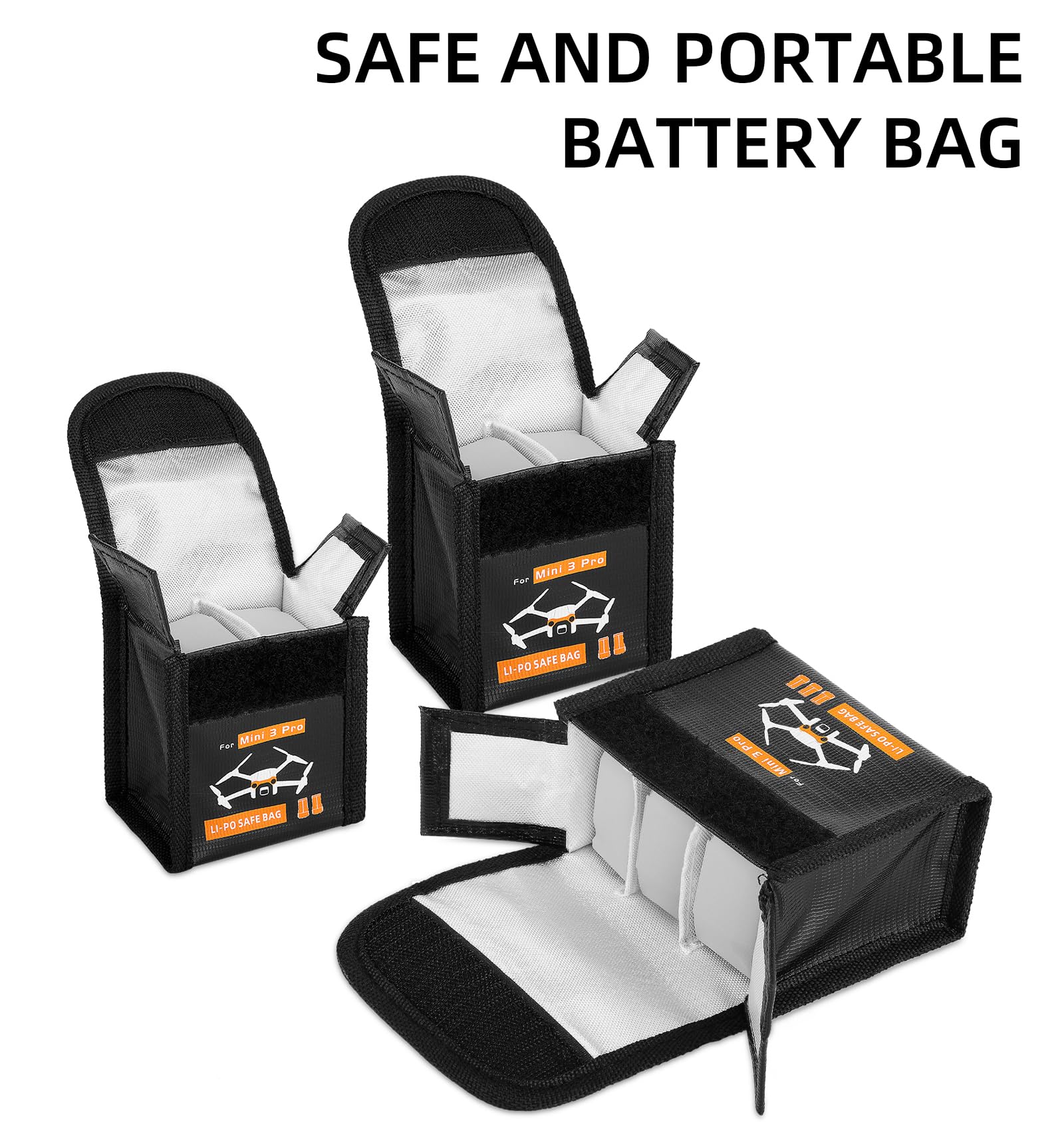 Lipo Batterie Coffre-Fort Sac pour DJI Mini 4 Pro/4K/3 Pro/3 Ignifuge Antidéflagrant Housse Boîte de Rangement Chargement Sécurisés Sac de Rangement Accessoires pour Drone (pour 3 Batteries)