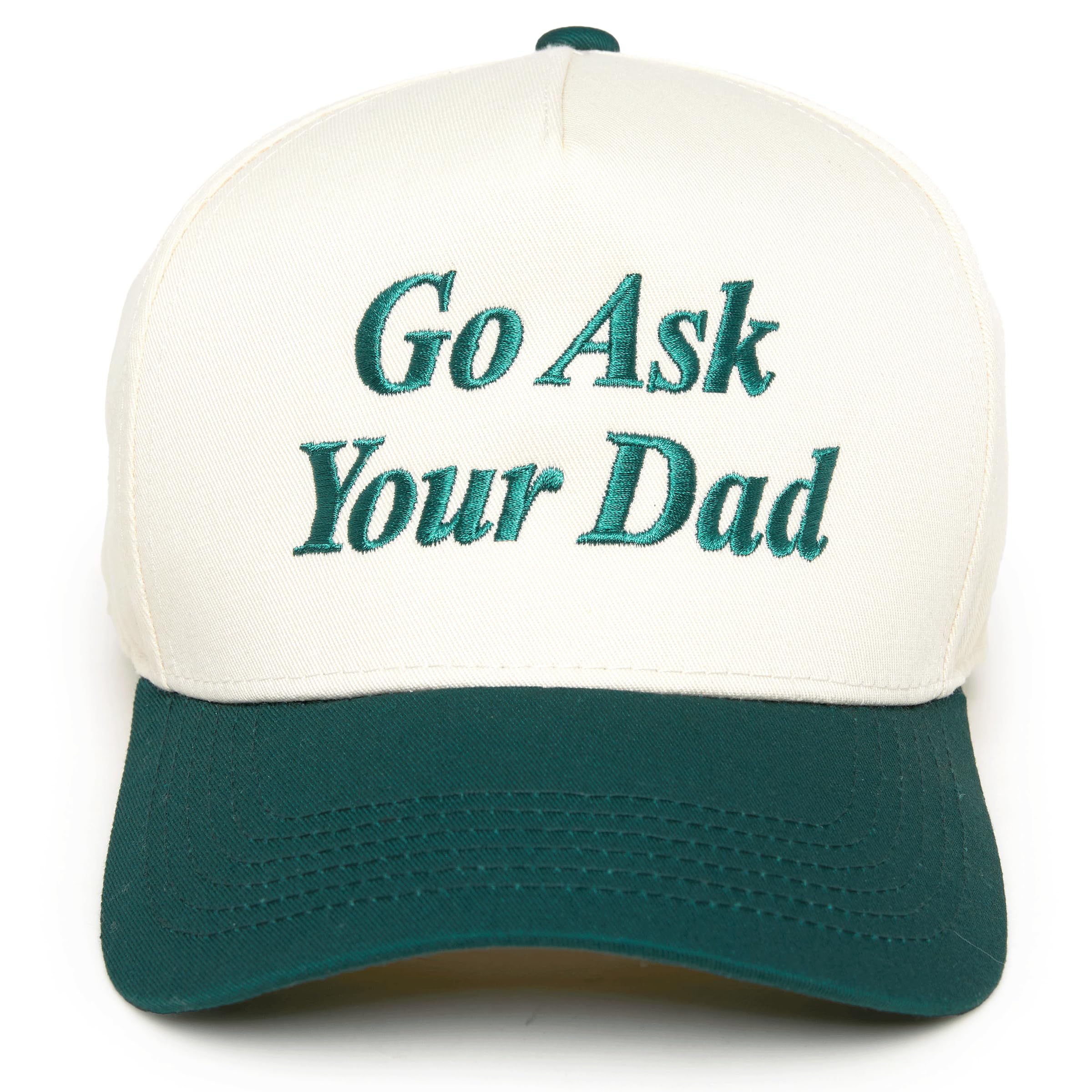 Two-Tone Canvas Snapback Baseball Cap for Women and Men - Go Ask Your Dad - Beige/Green & Let Me Ask My Wife - Beige/Navy