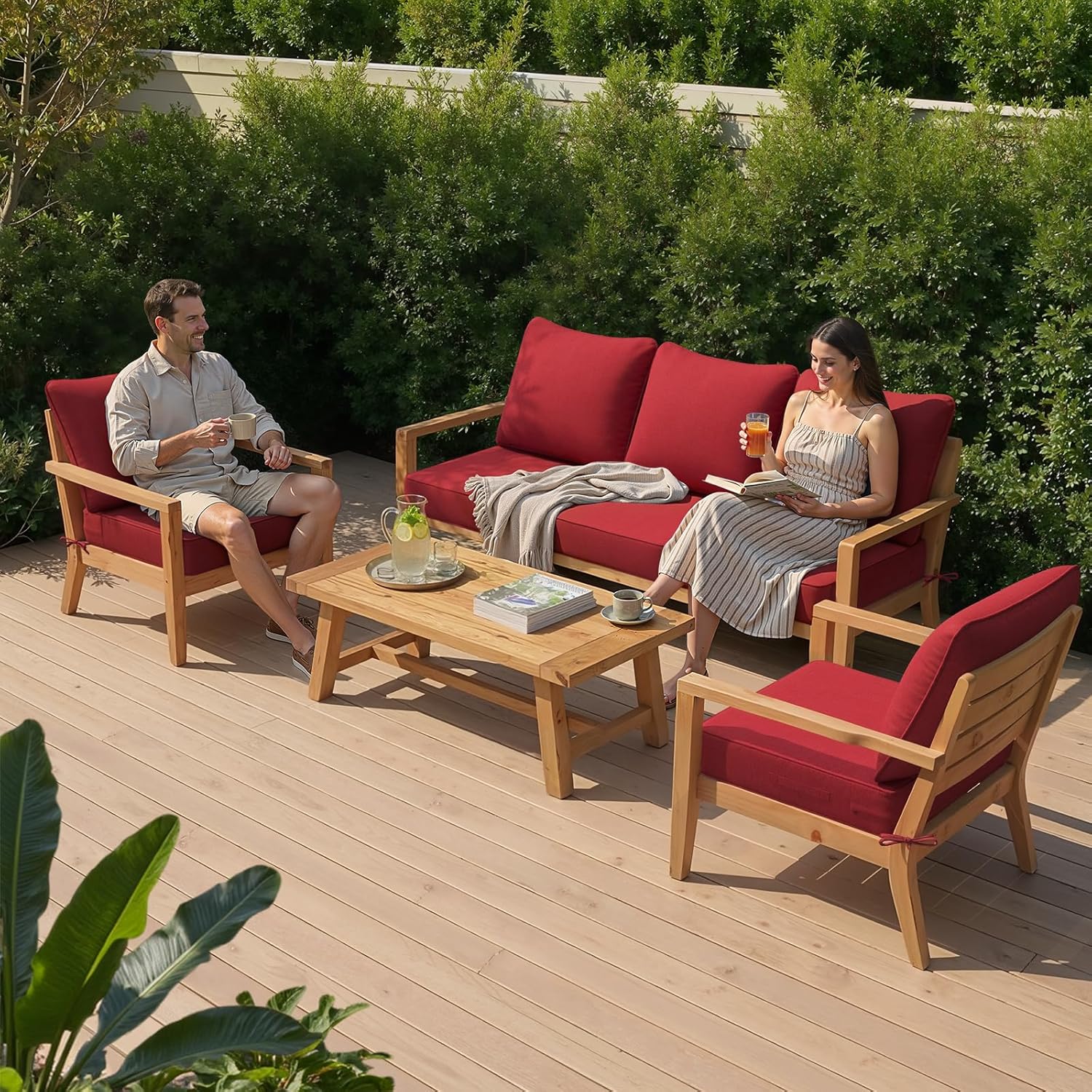 Crestlive 5.5" Outdoor Cushion for Patio Furniture Set of 2, 24 x 24, Waterproof and Fade-Resistant Deep Seat Cushions for Chair, Wicker Sofa and Couch, Chili