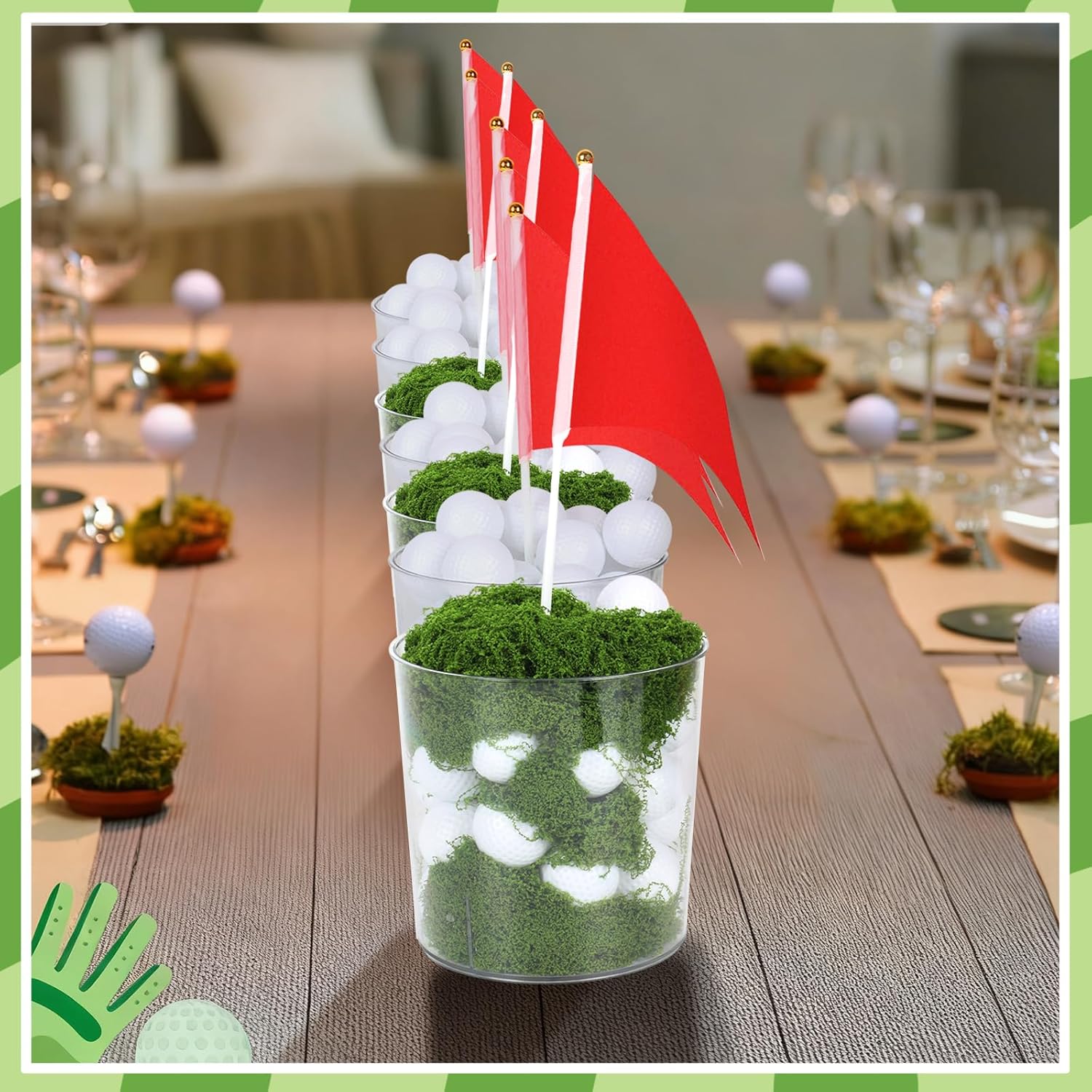 49Pcs Golf Party Table Decorations Kit Centerpieces for Tables Golf Table Decorations Kit Including 40pcs Mini Golf + 4pcs Red Flags + 4pcs Clear Buckets + 1 Artificial Grass Mats