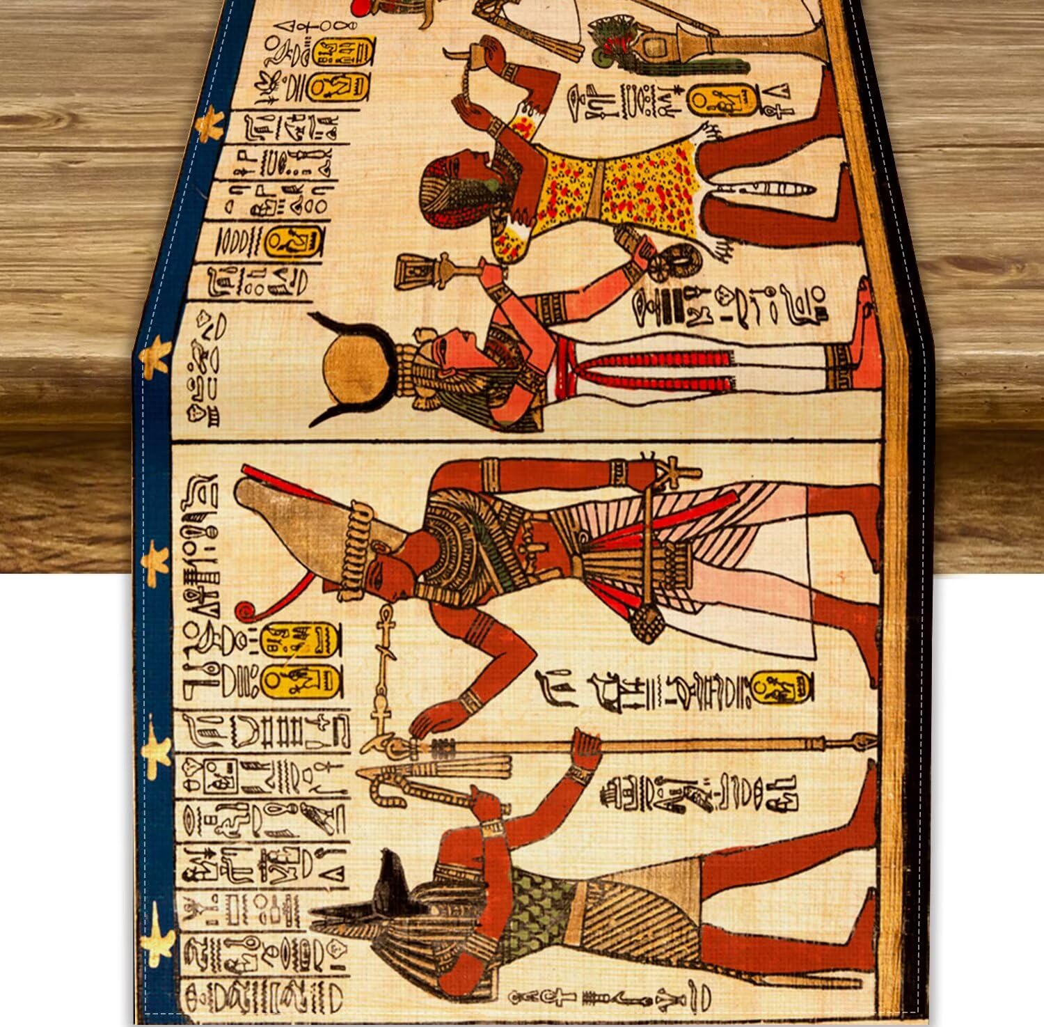 Retro Egyptian Print Table Runner, Ancient Egyptian Hieroglyphs Dinner Table Decoration for Home Living Room Kitchen Dining Room 13x120in