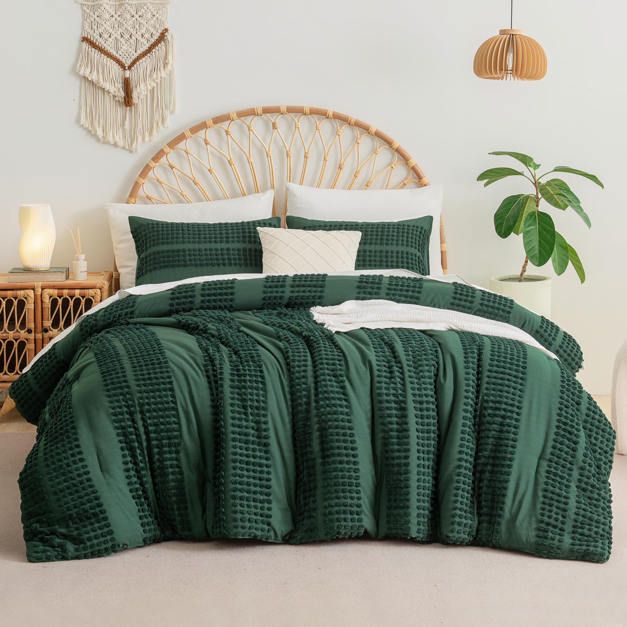 Litanika Emerald Green Comforter King Size, Boho Tufted Comforter with