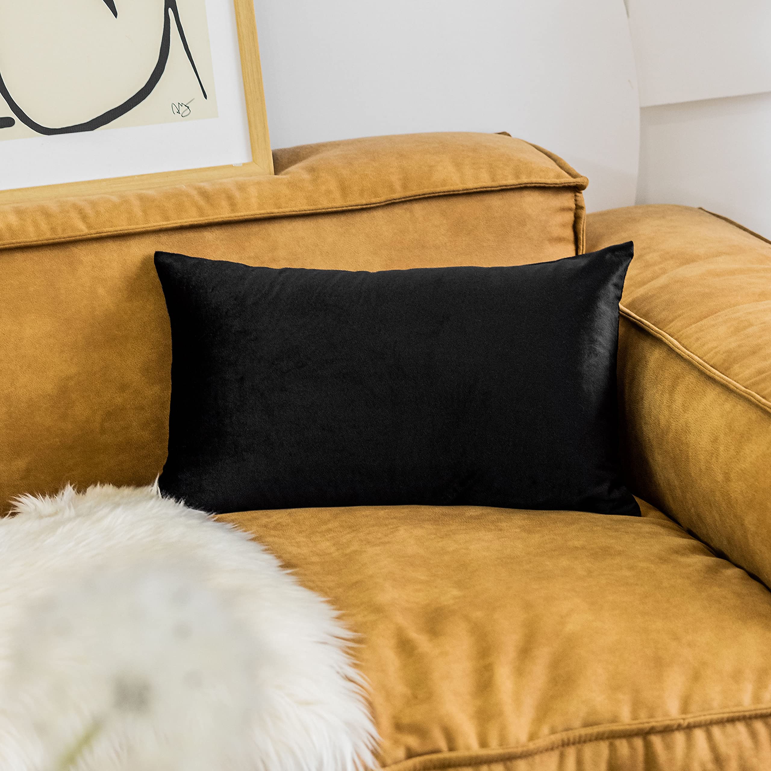 Home Brilliant Black Lumbar Pillow Decorative Velvet Throw Pillow...