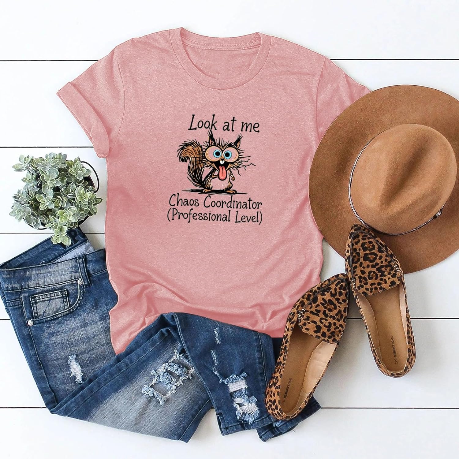 Women's Funny Chaos Coordinator Squirrel Graphic Tees Short Sleeve Tops image 3