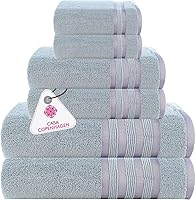 Vista 51 de CASA COPENHAGEN Solitaire - Juego de toallas de 6 piezas, color blanco brillante, 21.16 oz/m², 2 toallas de baño, 2 toallas de mano, 2 toallas