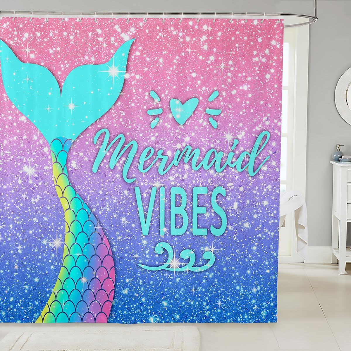 Erosebridal Boys Blue Black Shower Curtain 72" Wx84 L Mountain Bike Bathroom Curtain Extreme Sports Theme Bicycle Rider Printed Curtain Set with 12 Hooks