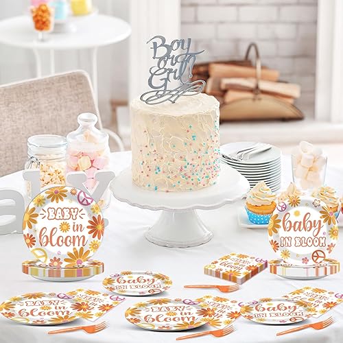Miniatura 112 de 96 piezas de suministros de fiesta de cumpleaños florales de cumpleaños, platos de papel, servilletas, flores de oro rosa, decoraciones de fiesta