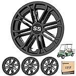 10L0L Golf Cart SS Wheel Covers Hub Caps for EZGO, Club Car, Yamaha - 8 Inch Snap-on Installation, New Black, Set of 4