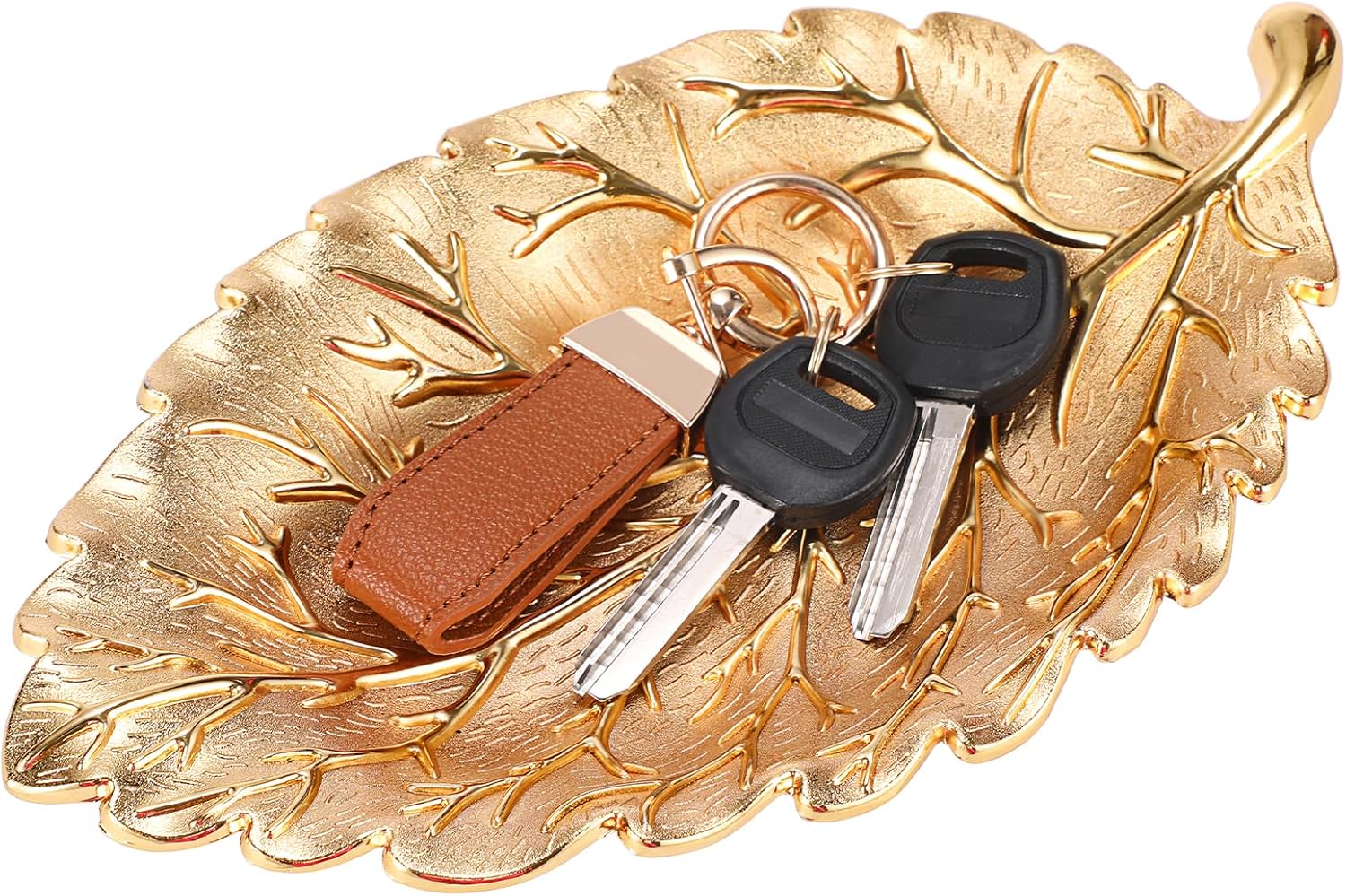 Hipiwe Gold Key Bowl Holder for Entryway Organizer Metal Leaf Shape