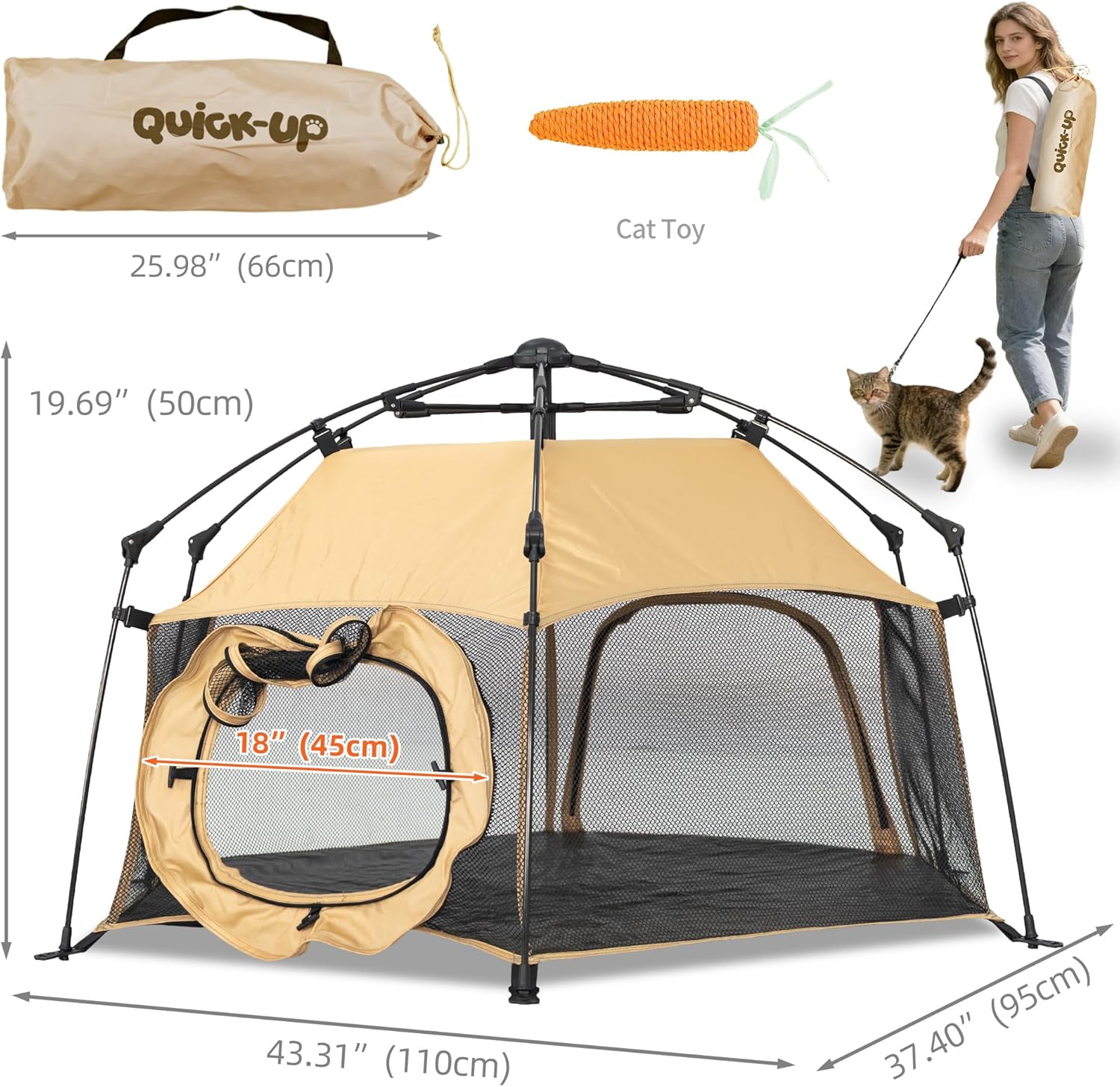 Catio Outdoor Cat Enclosure Cat Tent with 2 Doors, Waterproof & Portable, Mesh Wall & Floor, Connectable to Play Tunnels,Indoor/Outdoor Cats Enclosed Playpen for Patio Balcony Courtyard Camping