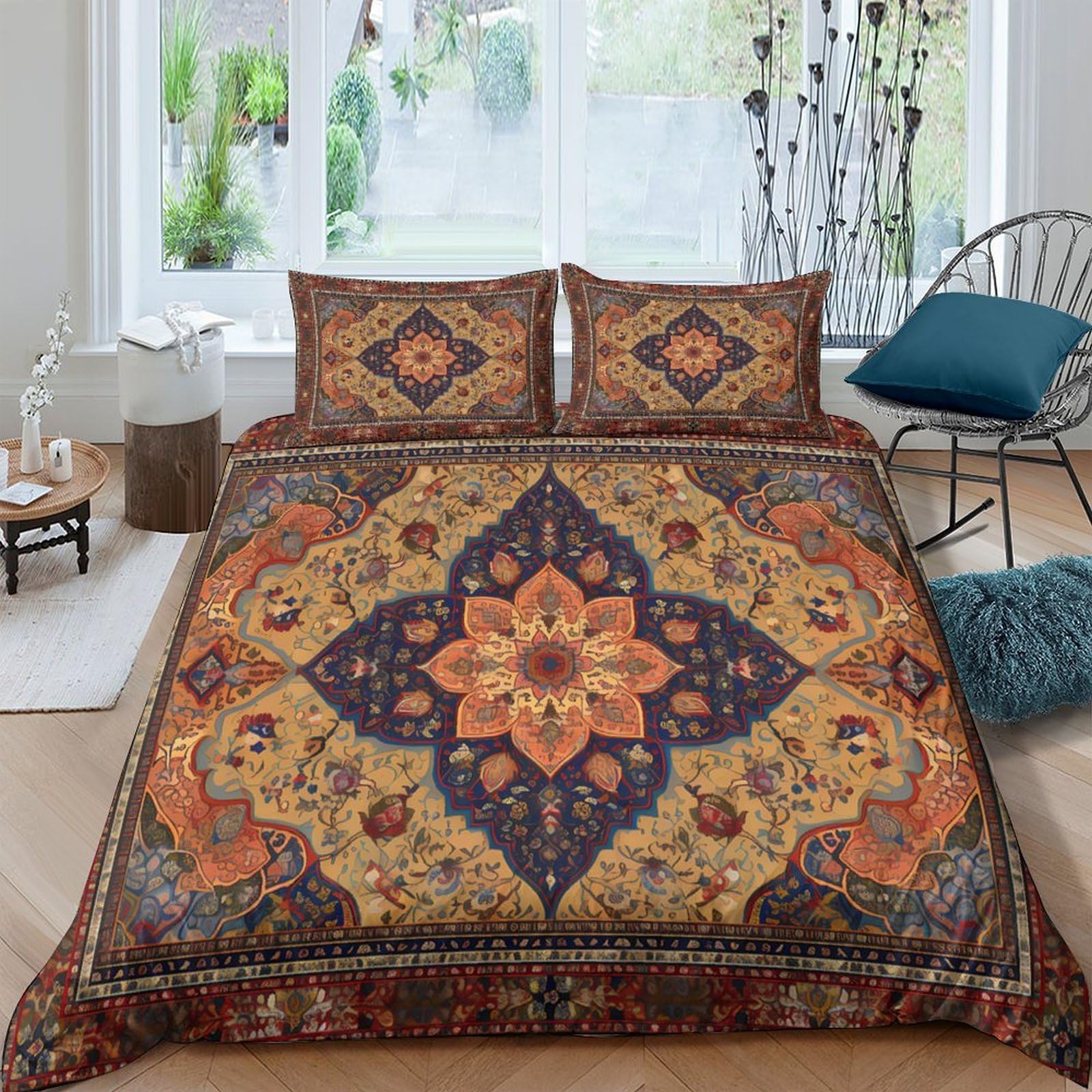 Ctjqhvkz Style-1 3D Printed Persian Mandala Fitted Sheet Microfiber Soft Breathable Vintage Floral Bed Cover For Bedroom Guest Room Decor Single（135X200cm）