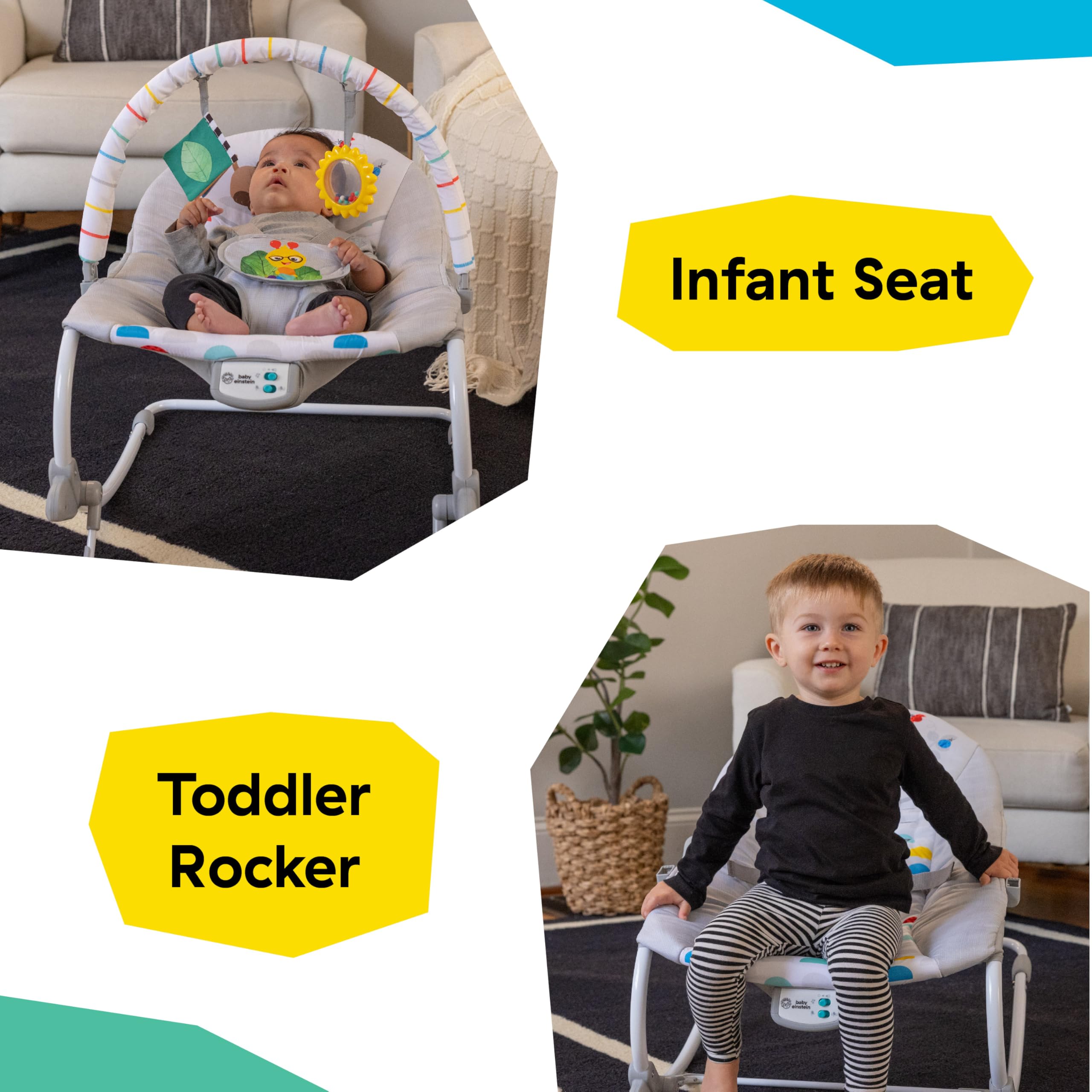 Baby Einstein, Dondolo Musicale Dean's Discovery Spot per Neonati e Bimbi, 2-in-1 Sedia e Dondolo, Vibrazioni e Musica 20+ Minuti, 2 Posizioni Reclino, Giochi Staccabili, Max 18 kg, 0+ Mesi