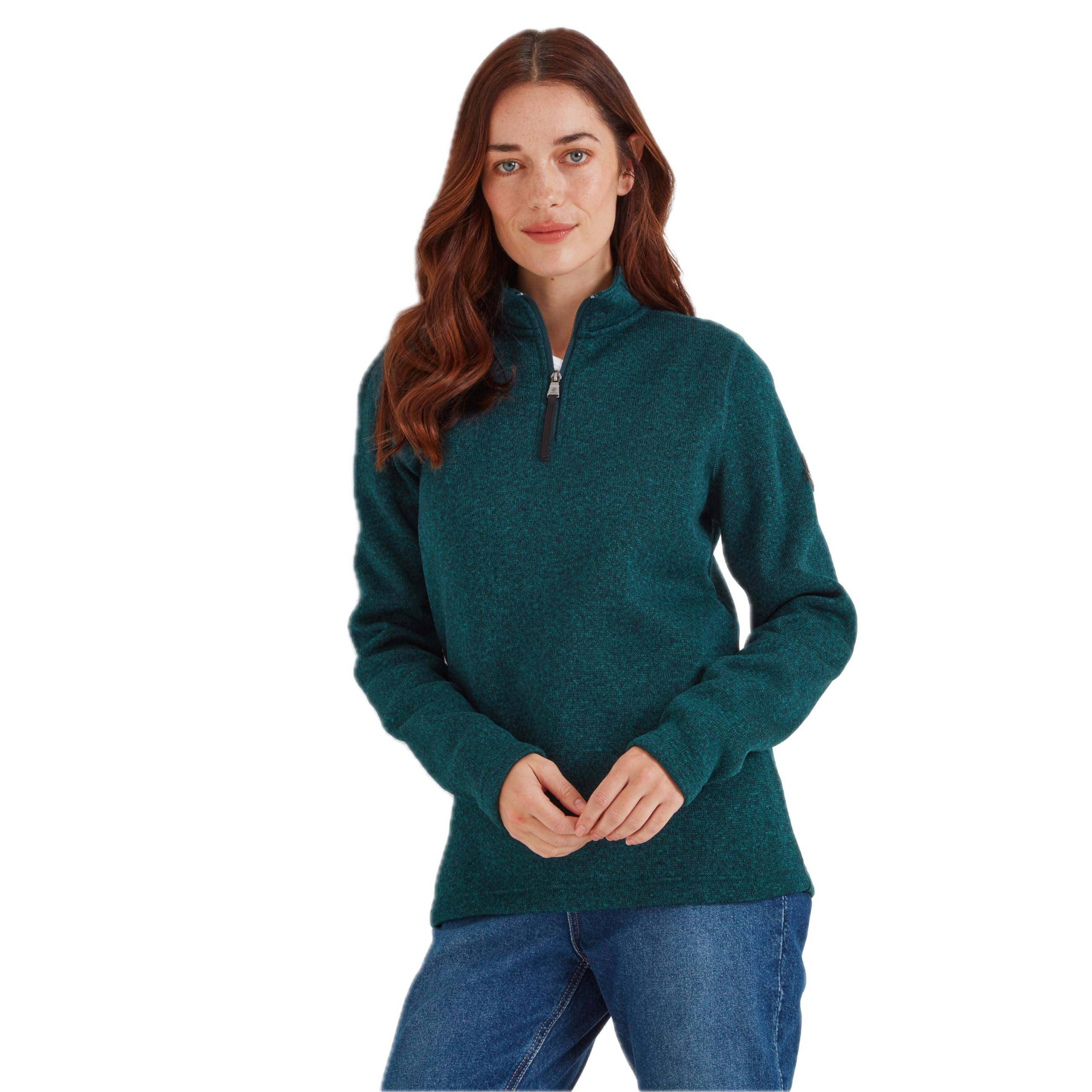 Tog24 Women's Deep Teal Marl Pearson Knitlook Fleece With ¼ Zip Neck