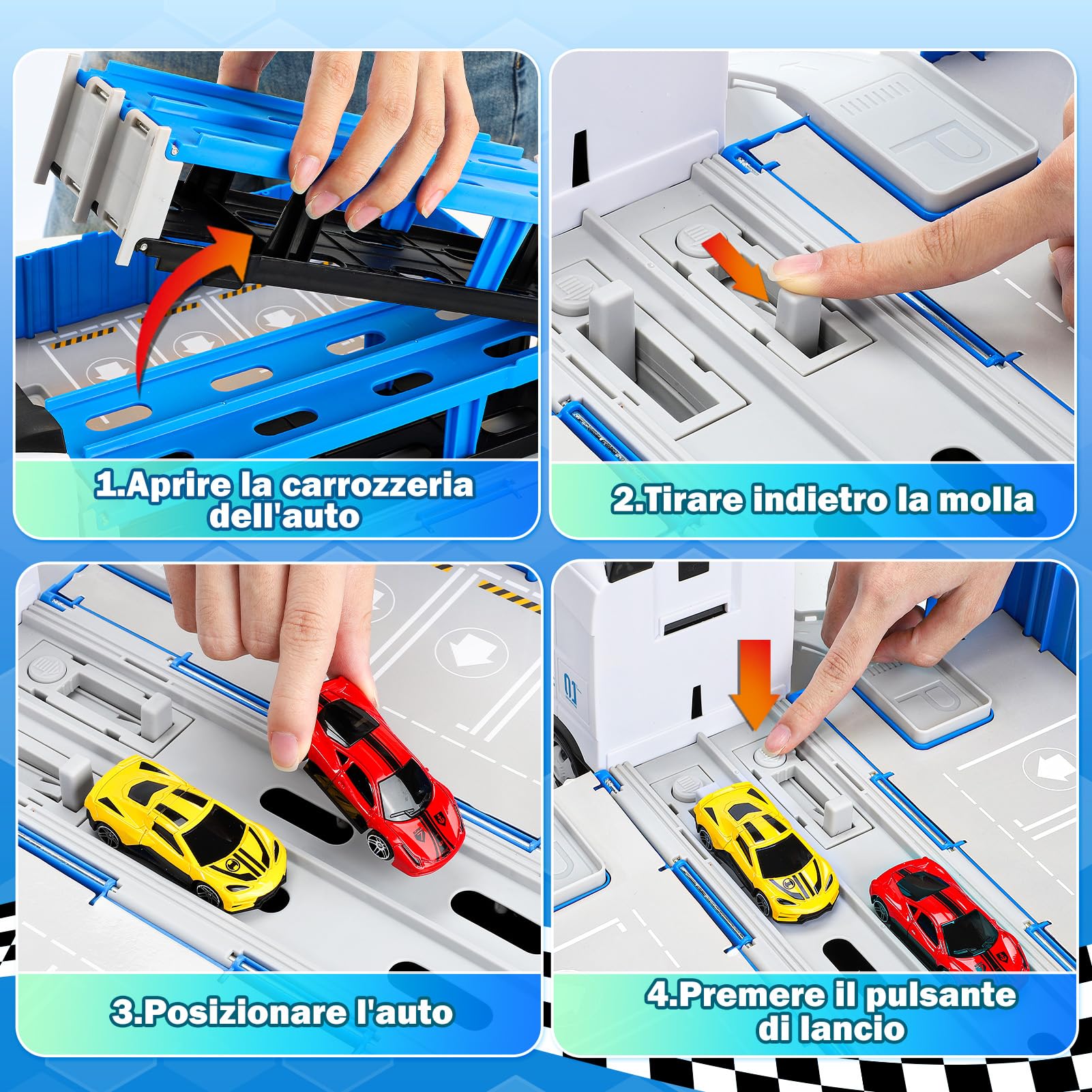 iKidiki Macchinine per Bambini, Giochi Bambini 2 3 4 5 6 Anni Camion Giocattolo per Bambino Regalo Bambino 2 3 4 5 6 Anni, Traccia Car con 8 Auto da Corsa in Lega