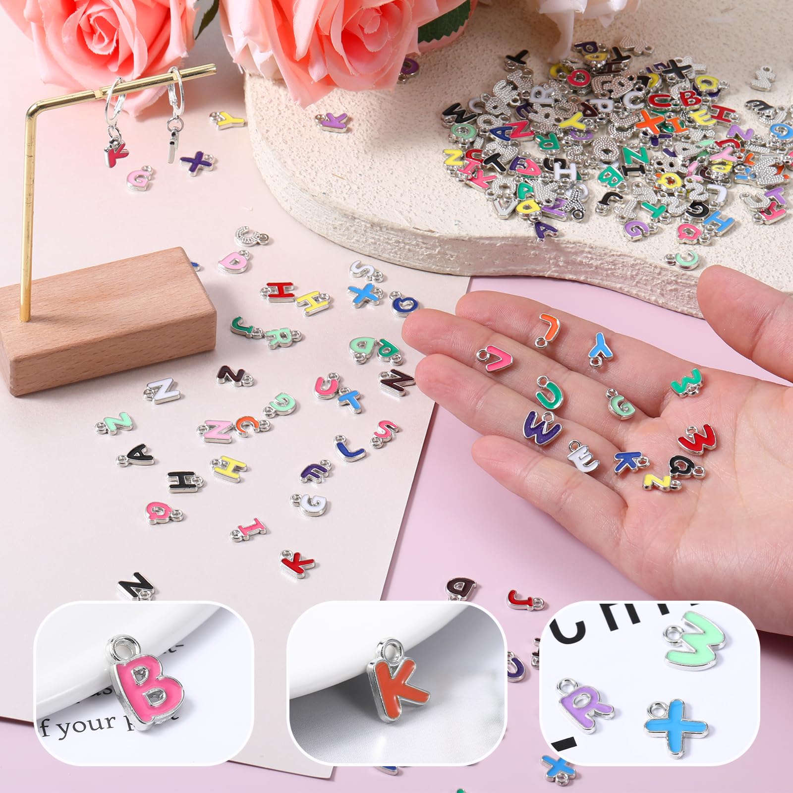 200Pcs A-Z Alphabet Charms, Letter Charms, Metal Letter Pendant Charm, Bracelet Necklace Earrings Charm for Jewelry Making, DIY Crafts, Personalized Gift Making Findings - Image 5