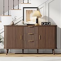 Lulive 55" Walnut Sideboard Buffet Cabinet with Sliding & Rolling Doors - Modern Storage for Kitchen, Dining & Bar
