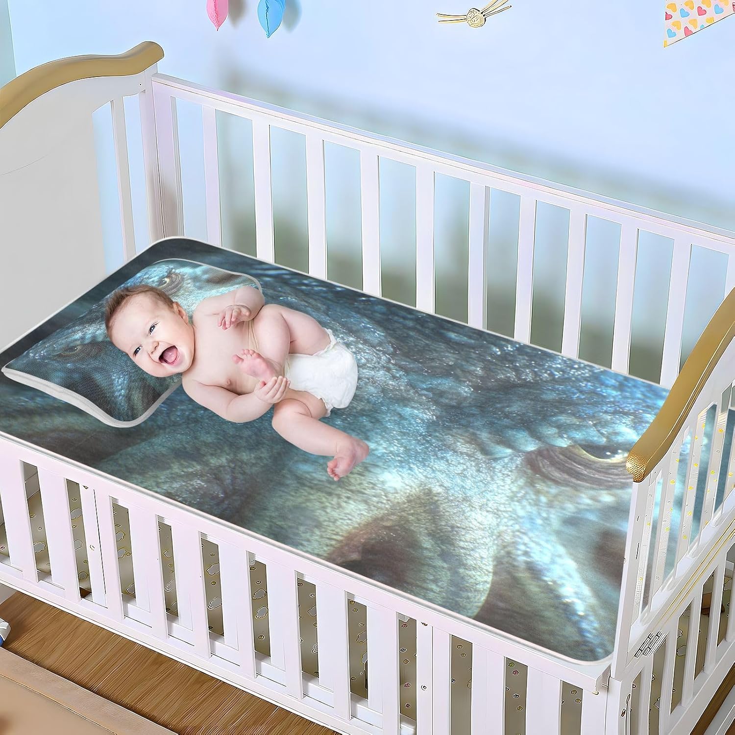 Cooling Baby Bed Mattress Protector 28" x 52" Reusable Funny Animal Head Krakens Bed Pads for Baby&Toddler