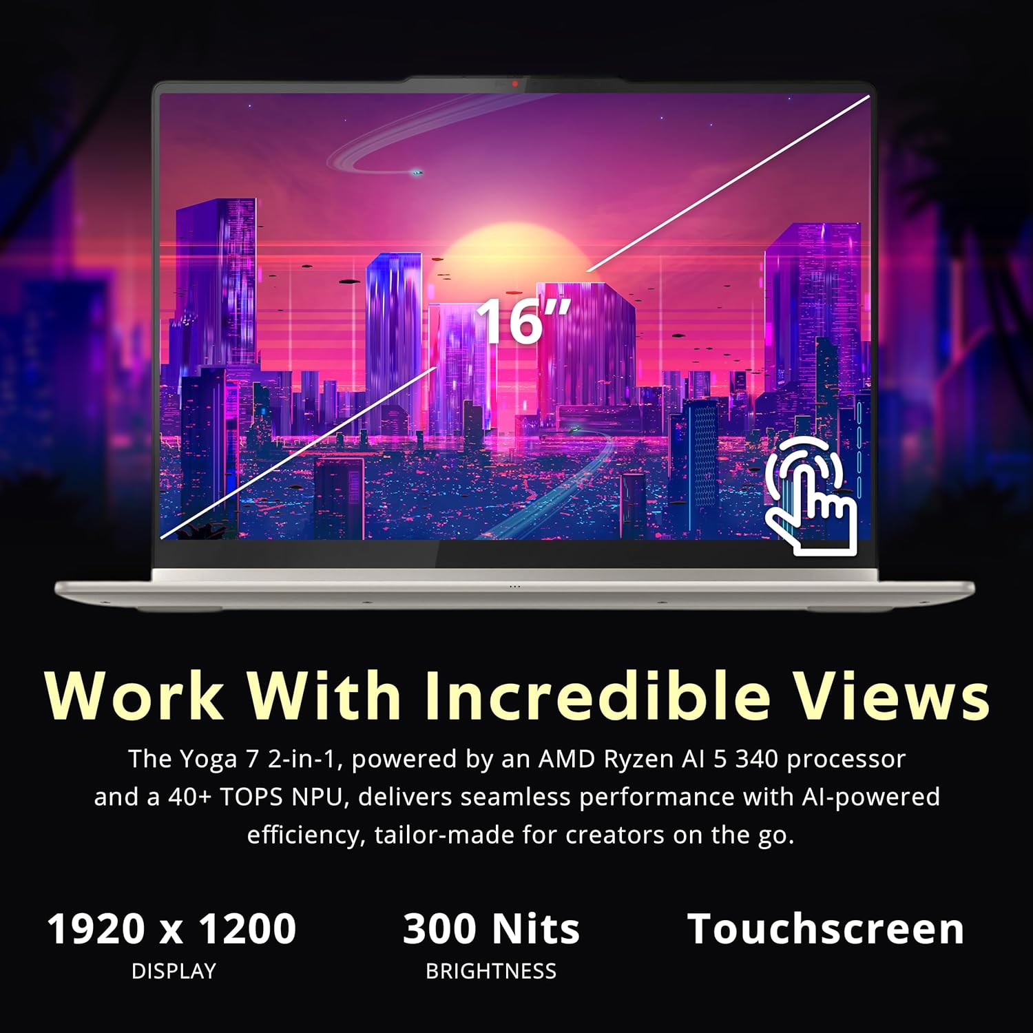 Lenovo Yoga 7 2-in-1 Copilot+ Laptop, 16" WUXGA Touchscreen, AMD Ryzen AI 5 340, 16GB LPDDR5X, 1.5TB(512GB SSD+1TB Docking Station), Fingerprint, Backlit Keyboard,FHD Webcam, Win 11, Seashell