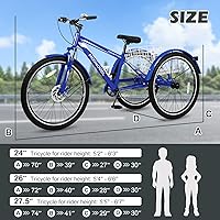 Vista 112 de H&ZT Triciclo para adultos, bicicleta de 3 ruedas, triciclo crucero, con engranaje de 7 velocidades, mango de freno de estacionamiento, escalón