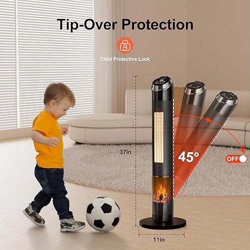 Miniatura 6 de Space Heaters for Large Room, 1500 W Electric Heater with Thermostat, 24H Timer, Indoor Heater with 80°Oscillation, Heaters with Tip-over & Overheat