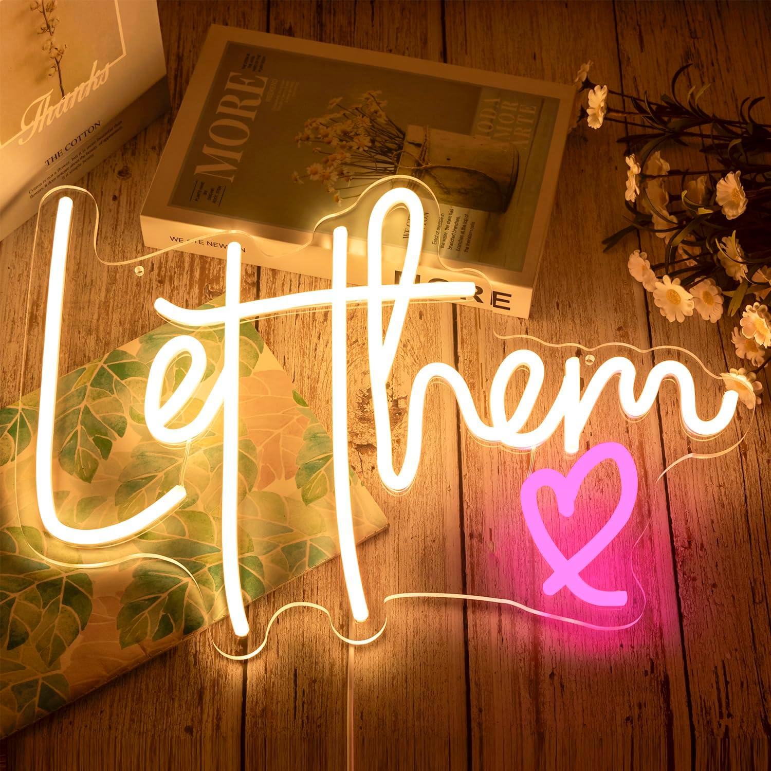 Let Them Neon Sign Dimmable Neon Signs for Wall Decor Inspirational LED Signs USB Light Up Sign for Bedroom Living Room Wall Decor Office Decoration