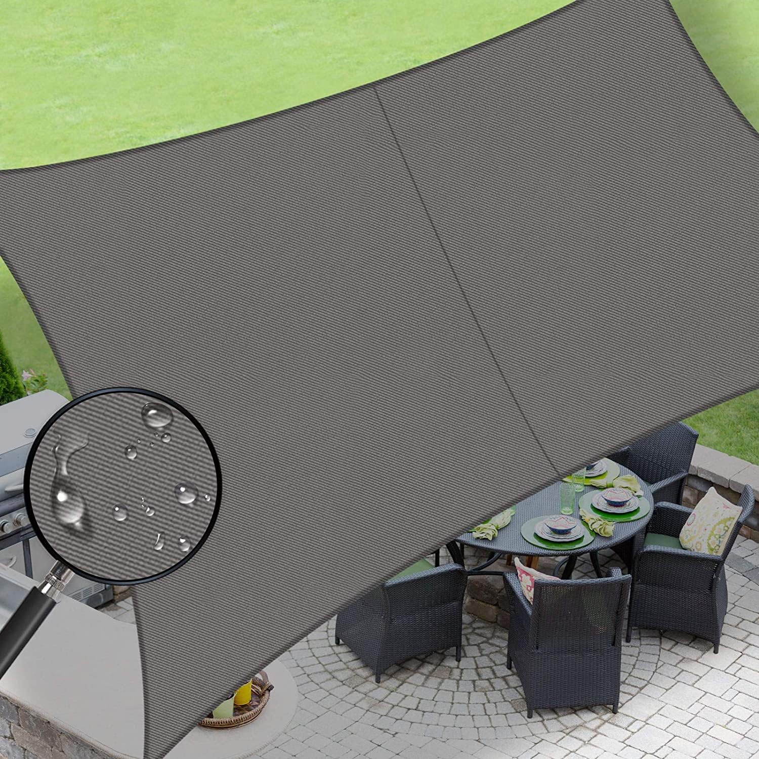 LOVE STORY Waterproof 6'5''×10' Rectangle Dark Grey Sun Shade Sail Canopy UV Resistant for Outdoor Patio Garden Backyard