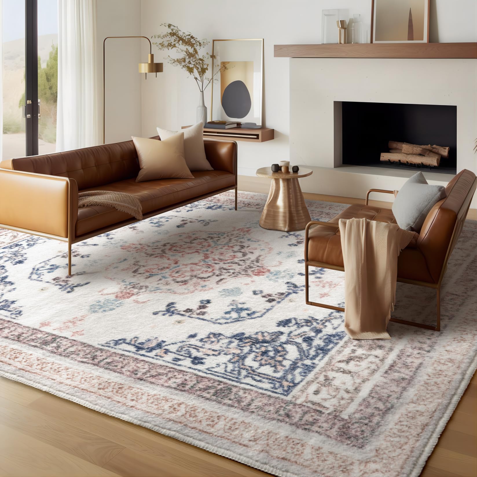 Ashler Area Rugs 5x8 Feet Vintage Boho Rugs for Living Room, Machine Washable Area Rugs with Non