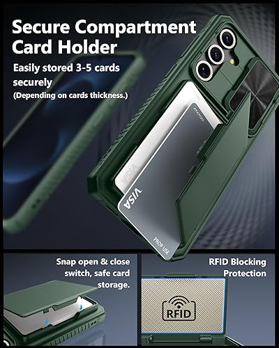 Miniatura 3 de ATATOO Funda para Samsung Galaxy S25 FE, tarjetero integrado (3-5 tarjetas) y cubierta deslizante para cámara, protección de grado militar, funda