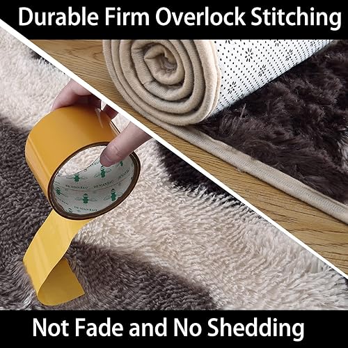 Miniatura 4 de Alfombra esponjosa de 5 x 7 pies, alfombra geométrica peluda antideslizante, moderna para interiores, para sala de estar, dormitorio de niños,