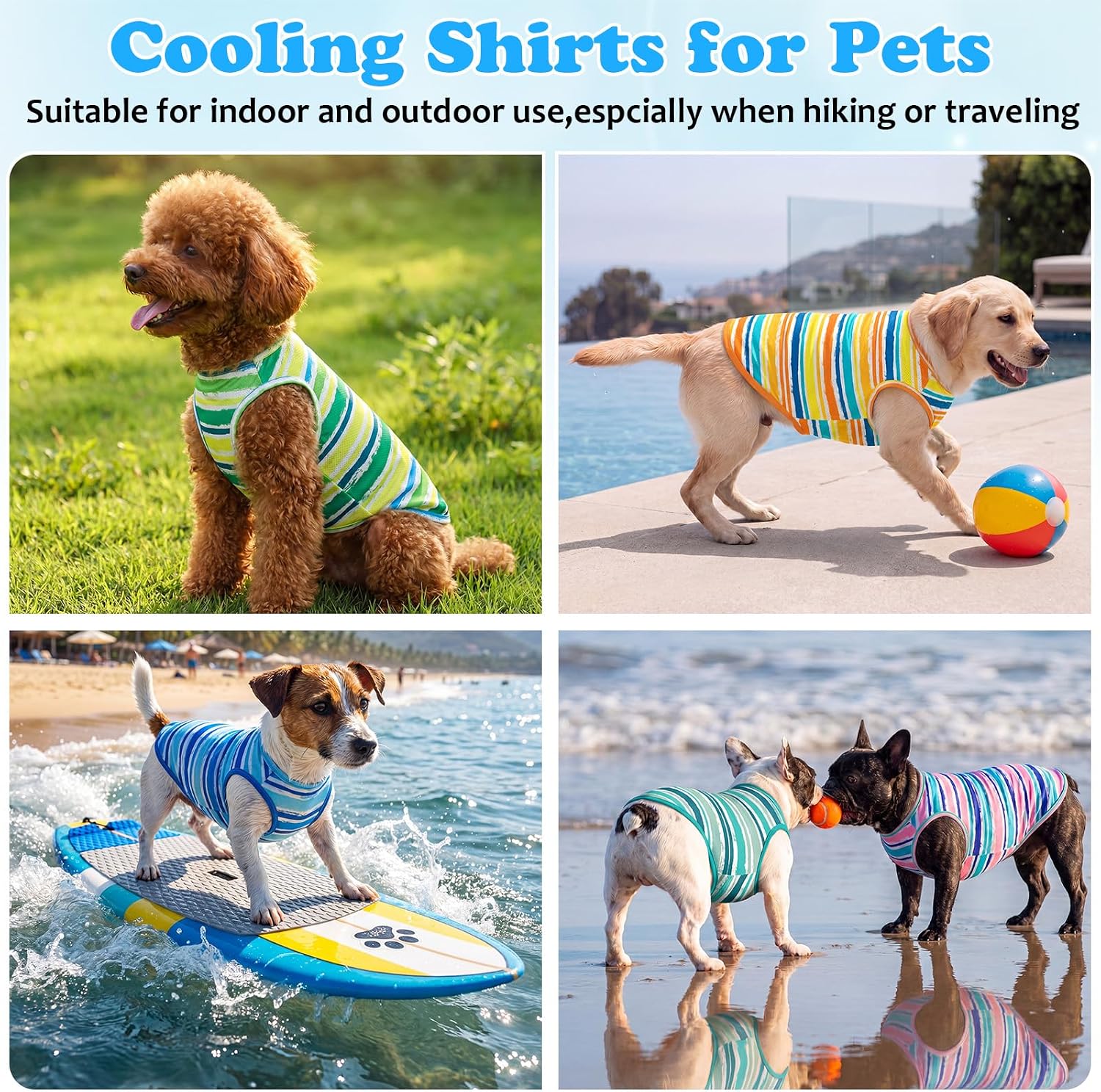 Dansydaisy 5 Pack Dog Cooling Vest, Quick Dry Dog Shirts Mesh Breathable Instant Sun Protection Cooling Vest Lightweight Summer Hawaii Beach Jacket for Outdoor Walking Hunting Hiking Clothes(L)