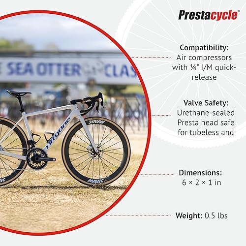 Miniatura 5 de Prestacycle Prestaflator Mini Pro, cabezal de inflado de neumáticos de bicicleta, válvula de bomba de aire de bicicleta PrestaSchrader, herramienta