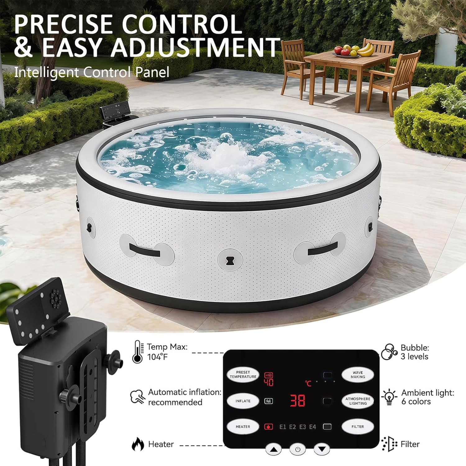 BANGBANGJI 6 Person Inflatable Hot Tub, Outdoor Energy-Efficient Portable Spa, 81" x 28" Round, 104°F Rapid Heating, with 150 Soothing Bubble Air Jets & 1 Thermal Cover for Patio Garden and Outdoors