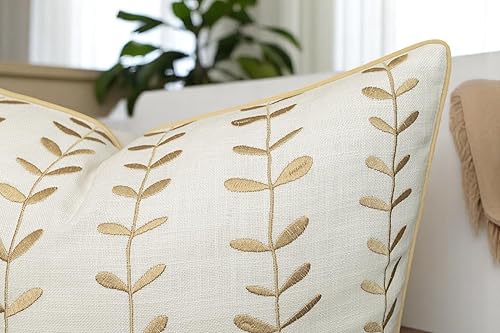 Miniatura 2 de VAGMINE Funda de almohada decorativa cuadrada de lino bordada, para dormitorio principal, nuevo hogar, aniversario, granja, sofá, piruleta, marfil,