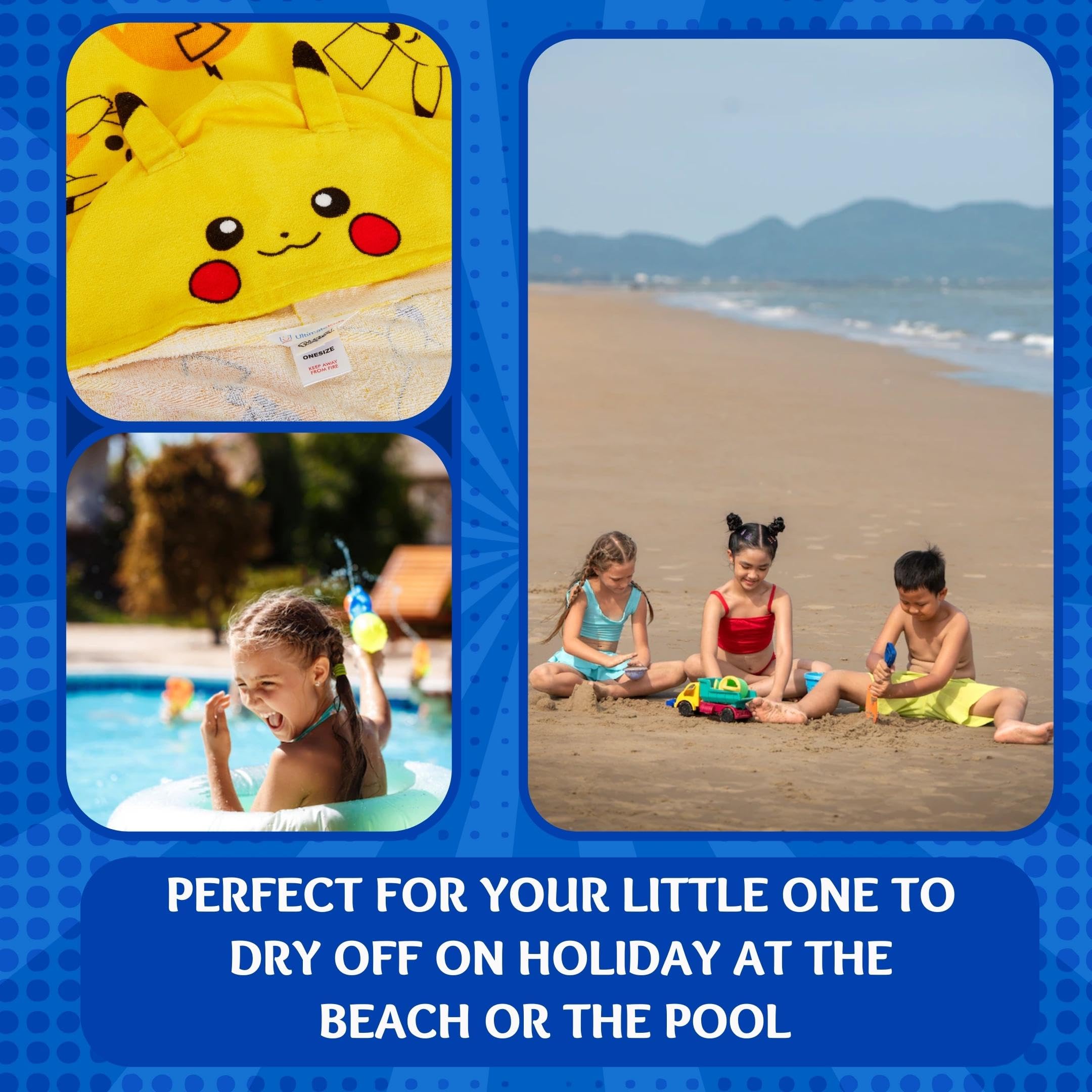Asciugamano con cappuccio Pikachu 100% cotone Bambini Orecchie 3D Vestiti Pikachu Poncho Asciugamano da spiaggia Bagno Asciugamano per nuoto Omslag