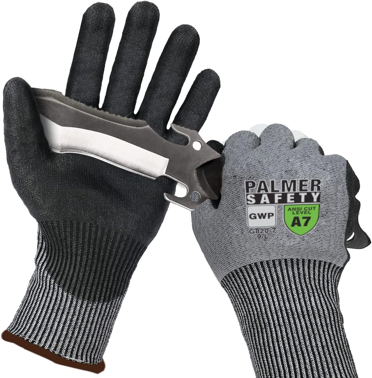 Palmer Safety Cut Resistance Work Gloves I ANSI A7 Cutting Gloves with Sandy Nitrile Coated I Touch-Screen & Superior Grip
