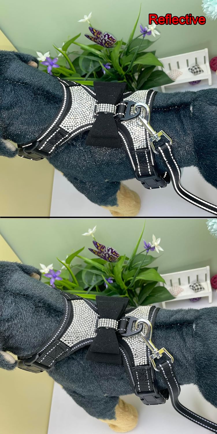 2pcs Bow Ties Bling Cute Dog Harness with Lead for Dog - Black - XL