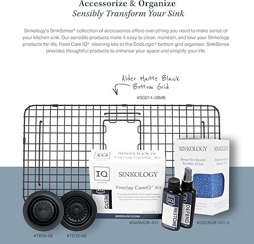 Miniatura 8 de Parker - Fregadero de cocina estilo casa de campo de 34 pulgadas, color negro mate, 34 pulgadas, de ajuste rápido, con 3 agujeros y kit de cuidado