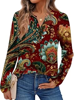 Boho Tops for Women Fall Fashion Retro Graphic Tunic Shirts Casual Loose Professional Tops Cute Christmas Shirts