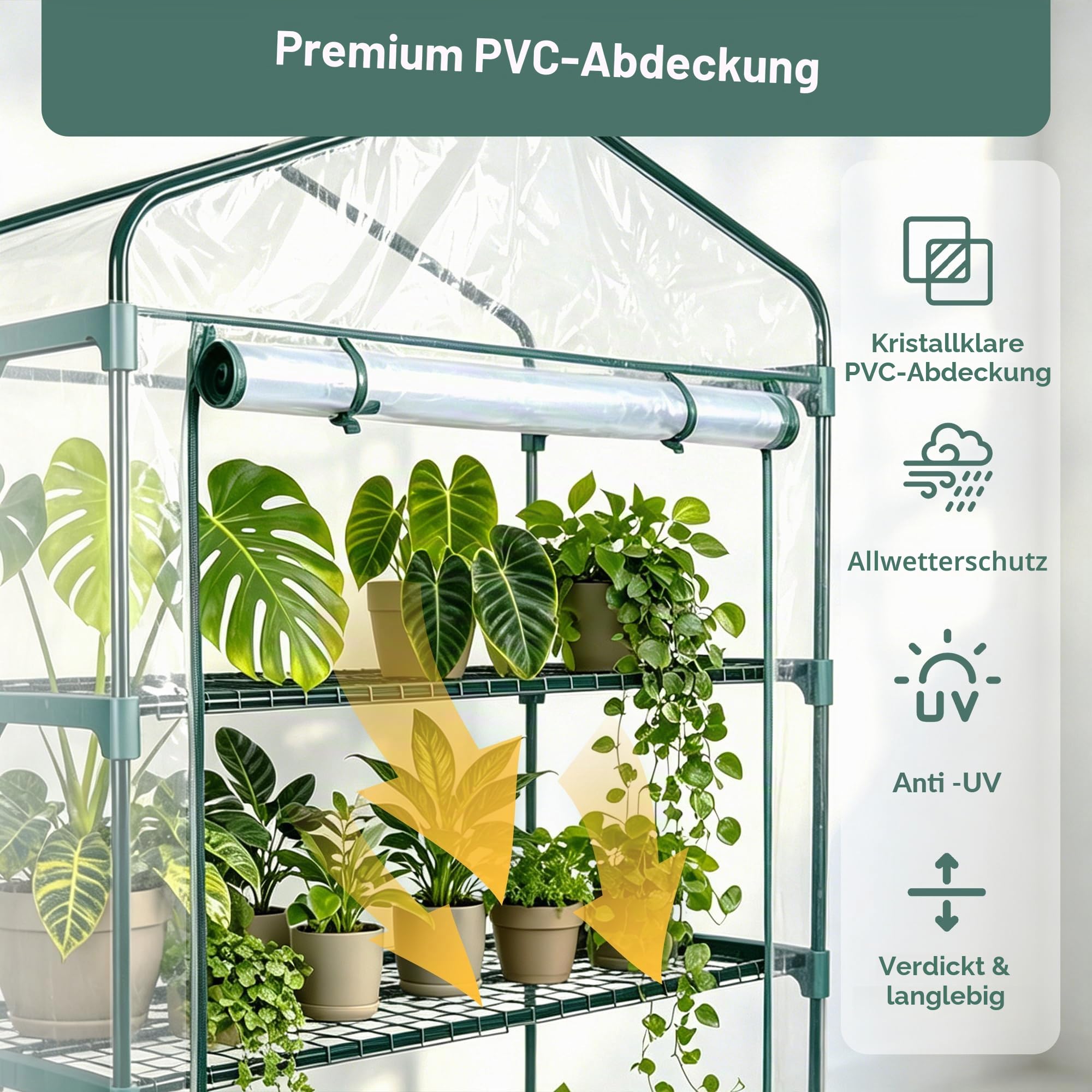 Gewächshaus Klein mit Folie,tomatengewächshaus Frühbeet für Garten,4 Ebenen Aluminium Fundament Winterfest Doppeltür Tomatenzelt Balkon Gewächshaus 102X160cm Gemüse Treibhaus