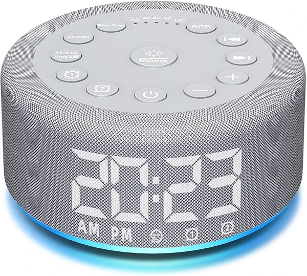 Sound Machine Night Light White Noise Brown Noise Machine Alarm Clock with Dual Alarms Backup Battery 30 Sleeping Sounds for Baby Kids Adults 32 Level Volume 5 Timers 15 Wake Up Sounds Memory Function