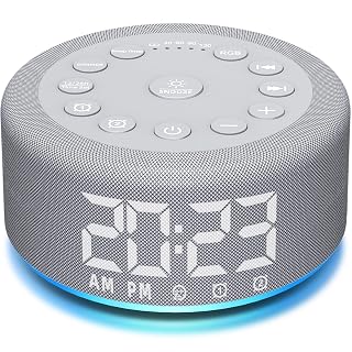 Upgraded 【3 in 1】 White Noise Sound Machine Alarm Clock Night Light with Double Alarms Backup Battery 30 Sleeping Sounds for Baby Kids Adults 32 Level Volume 5 Timers Memory Function 15 Wake Up Sounds - Amazon product rated Grade B