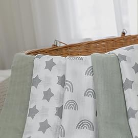 GLLQUEN BABY Receiving Blanket Boy Cotton Muslin Swaddle Blankets Girl Newborn Squares Breathable & Soft Thin Baby Blankets Cloths Double Absorbent Infant Swaddling Wrap - 3 Pack (Star)