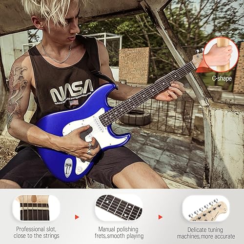 Miniatura 5 de Donner DST-102 - Kit de guitarra eléctrica de 39 pulgadas, con amplificador, bolsa, capo, correa, cuerda, sintonizador, cable, púas-1